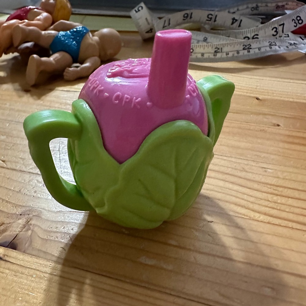 Vintage Cabbage Patch Kids CPK Doll Sippy Cup Accessory Pink Green Cabbage Leaf